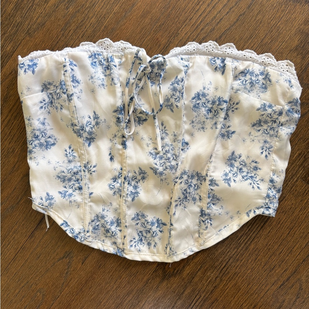 Cotton Candy Blue Floral Crop Top